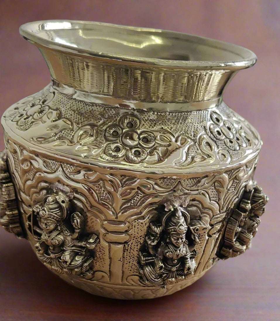 brass antique finish asthalakshmi kalash 4" for diwali pooja